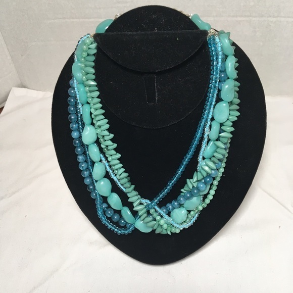 Turquoise Blue Colored Multi Beads Short Necklace - Picture 1 of 6